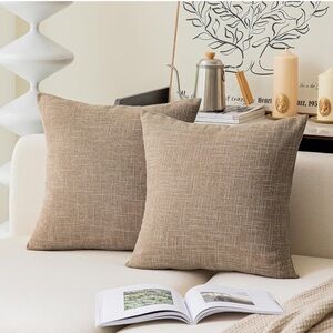 NWOT 2 Pack Textural Faux Linen Throw Pillow Covers 18x18 Inch Cushion Neutral